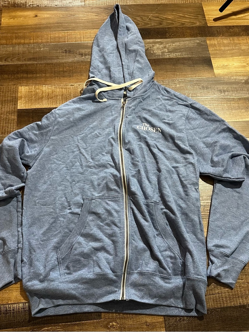 District Blue Full-Zip Hooded Jacket with Cream Drawcords